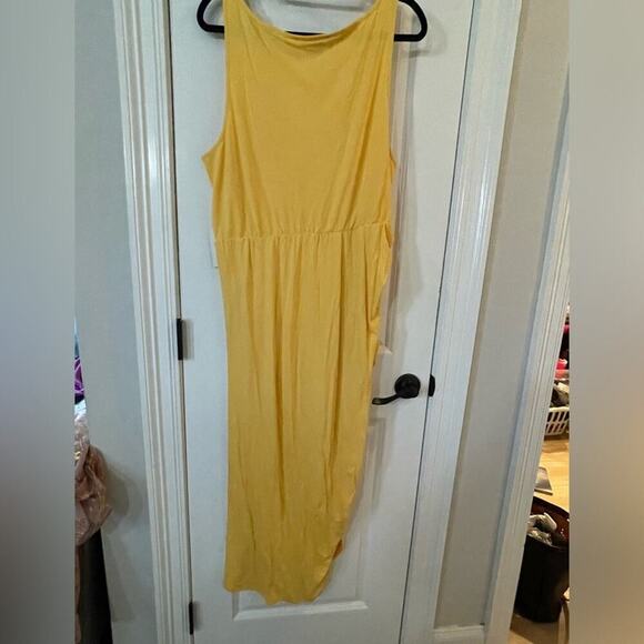 Eloquii Gathered Ruched Side High Slit Golden Yellow Dress - NWT - 22W - Picture 8 of 9